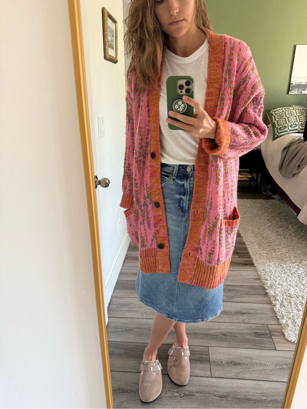 Kip&co Pink & Orange Patterned Women's Chunky Cardigan Sweater